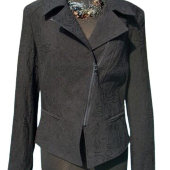 Cache Black Textured Lined Suit Jacket Top Stretch Zipper Front New NWT $188 - Picture 4 of 7